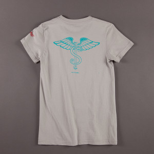 State of Emergency Women's T-shirt Back, Medical Cadeucis Dollar Sign, American-made shirt